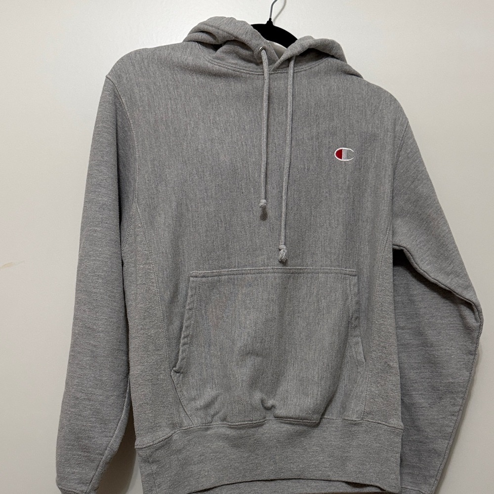 Champion Light Gray Hooded Sweatshirt with Embroidered Logo